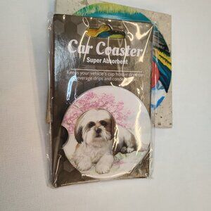 E&S Pets Shih Tzu Sakura Stoneware Car Coaster